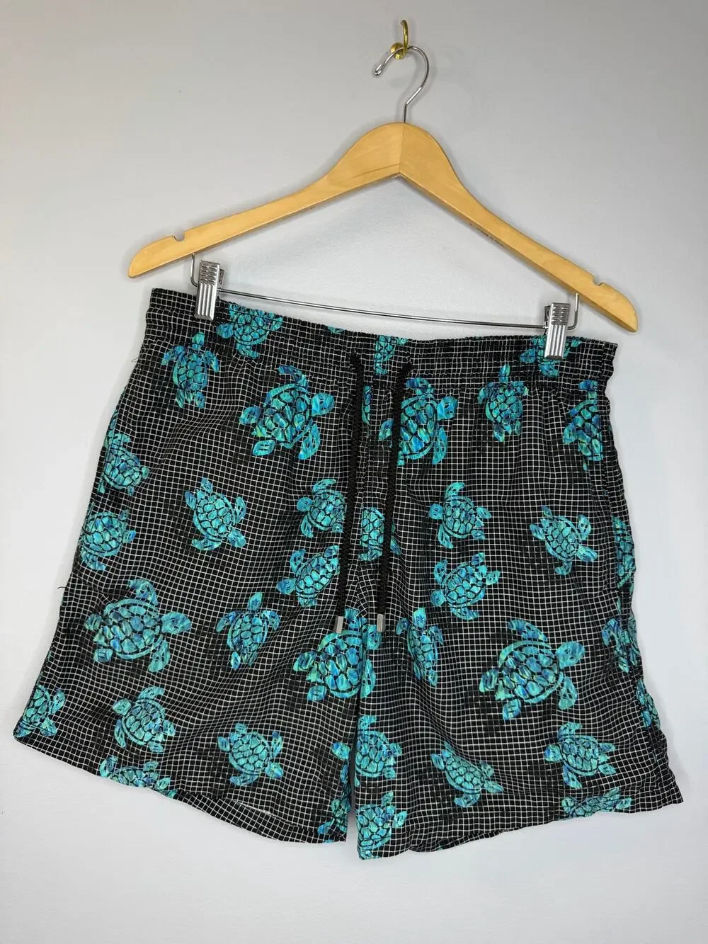 Vilebrequin Men's Swim Shorts Trunks Short Men XL Sea Turtles Black White Grid